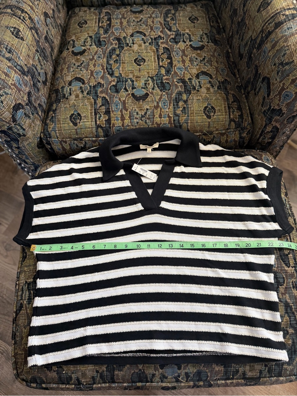 Madewell Relaxed V-Neck Polo Top Black Ivory Cotton Knit Size Small NWT - Picture 3 of 8
